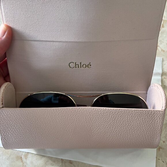 Chloe CH0028S Pilot Aviator Sunglasses Heart Detail Gold Frame Green Gradient - Picture 12 of 12